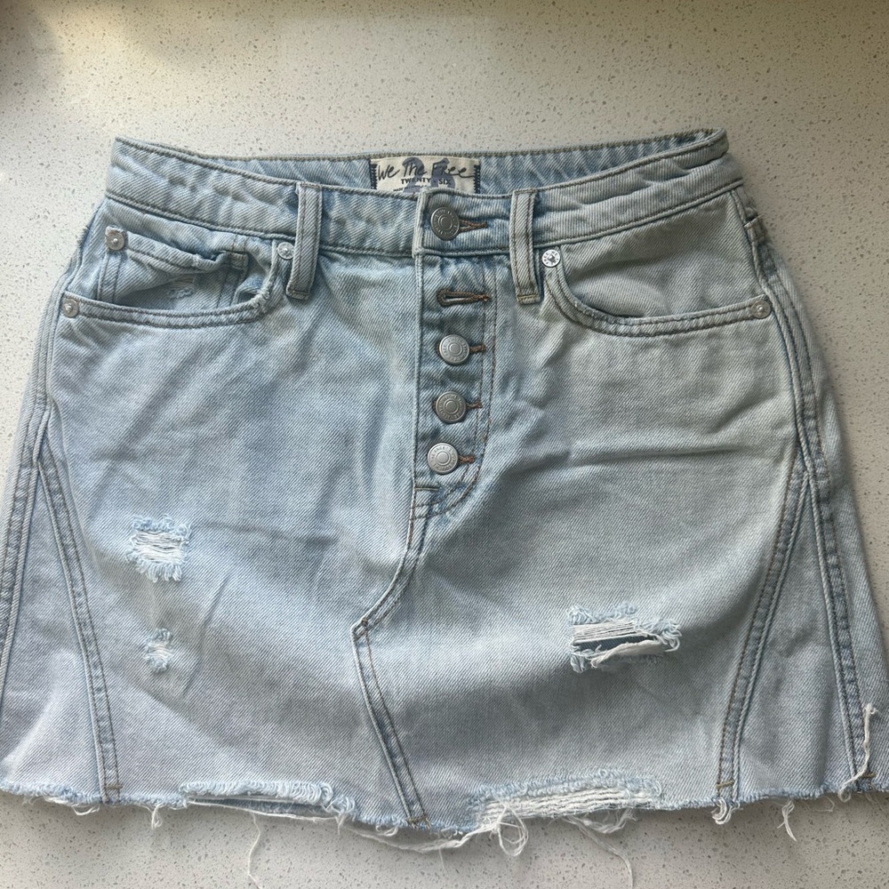 We The Free Blue Asymmetrical A-Line Mini Skirt
